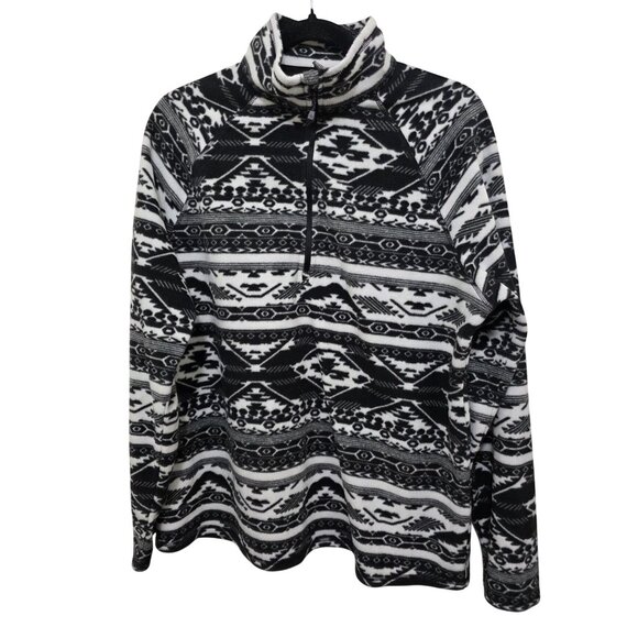 Eddie Bauer Womens XL Black & White Aztec Print Quarter-Zip Fleece Pullover Swea - Picture 1 of 9